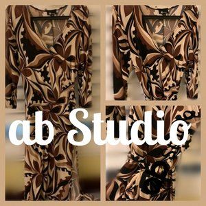 A B Studio dress tie sash stretch midi flows & moves (M)